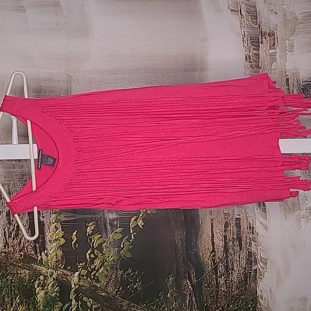 Chelsea & Theodore Womens Small sexy hot pink fringe rayon sleeveless top